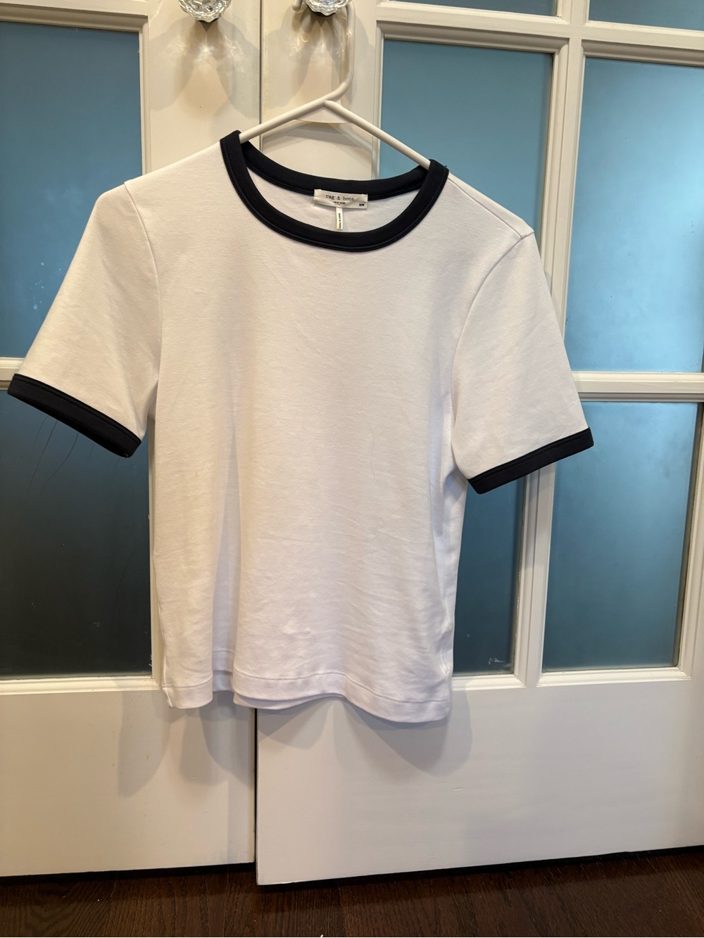 rag & bone White Short Sleeve Ringer Tee with Black Trim - Kids